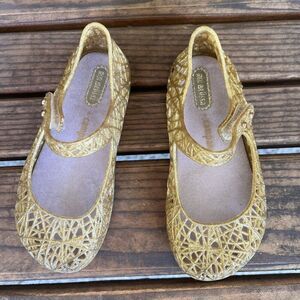 Mini Melissa + Campana Gold Glitter Zig Zag Mary Jane Shoes Toddler Girls Size 9